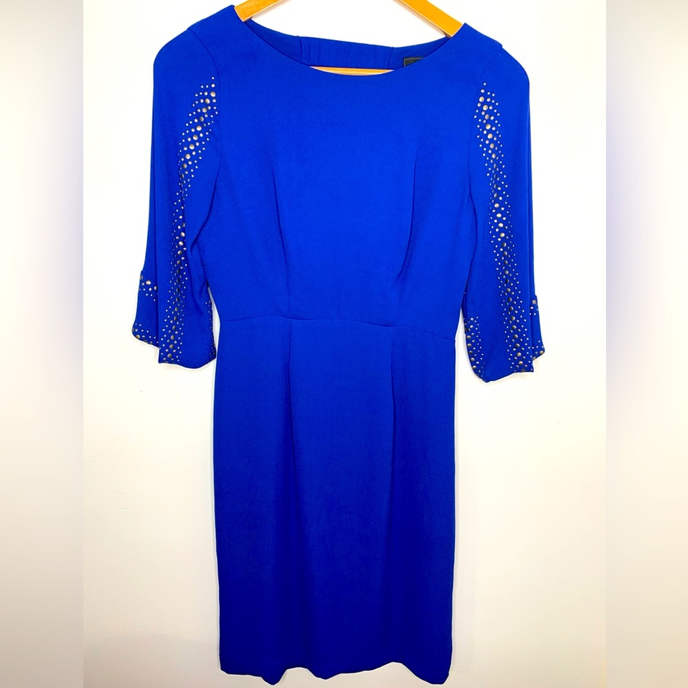 BCBG MAXAZRIA LEXY ROYAL DRESS SIZE XS 3/4 Sleeve Cut Out Cross Cross Back